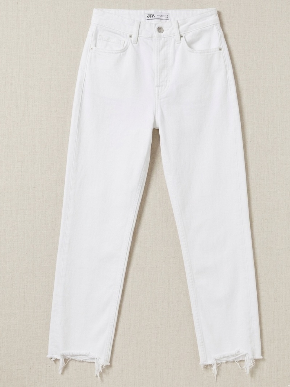 Zara White Straight Leg Jeans Size 2 High Rise Raw Hem Denim Jeans